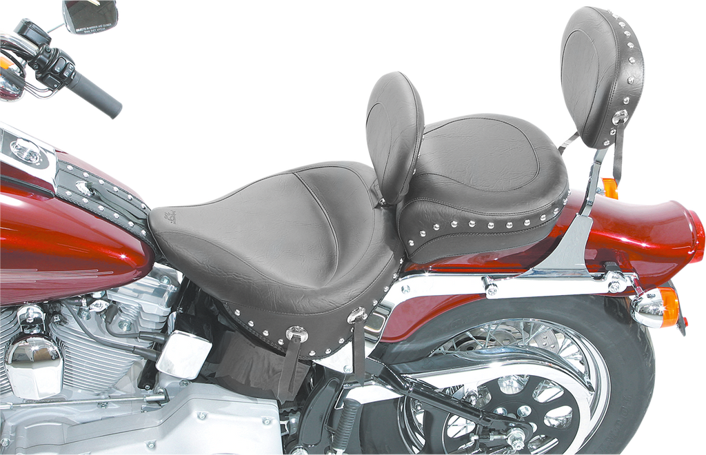 MUSTANG Wide Solo Seat - With Backrest - Black - Studded w/ Concho - FLST/FXST '00-'06 79120 — image 4