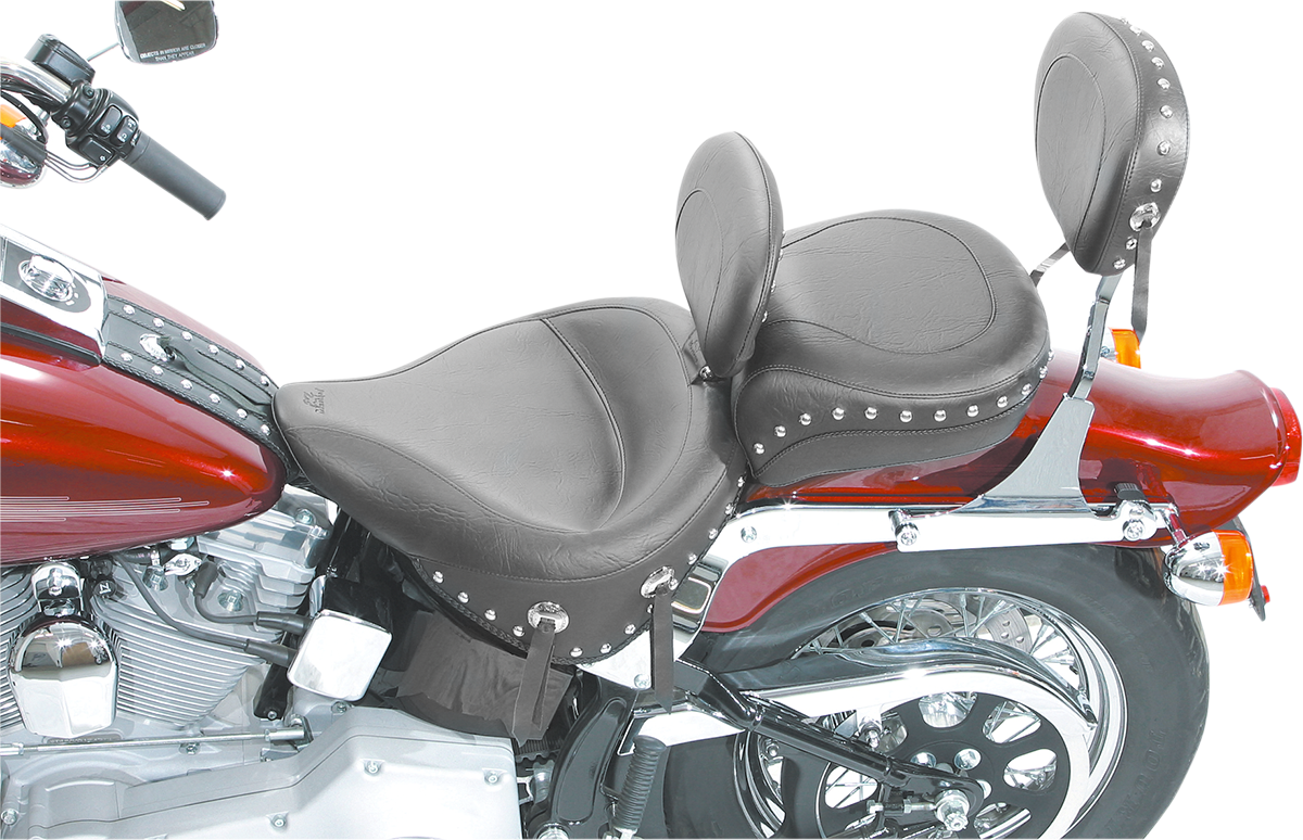 MUSTANG Wide Solo Seat - With Backrest - Black - Studded w/ Concho - FLST/FXST '00-'06 79120 — image 4
