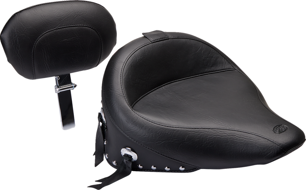 MUSTANG Wide Solo Seat - With Backrest - Black - Studded w/ Concho - FLST '00-'15 79485 — image 1