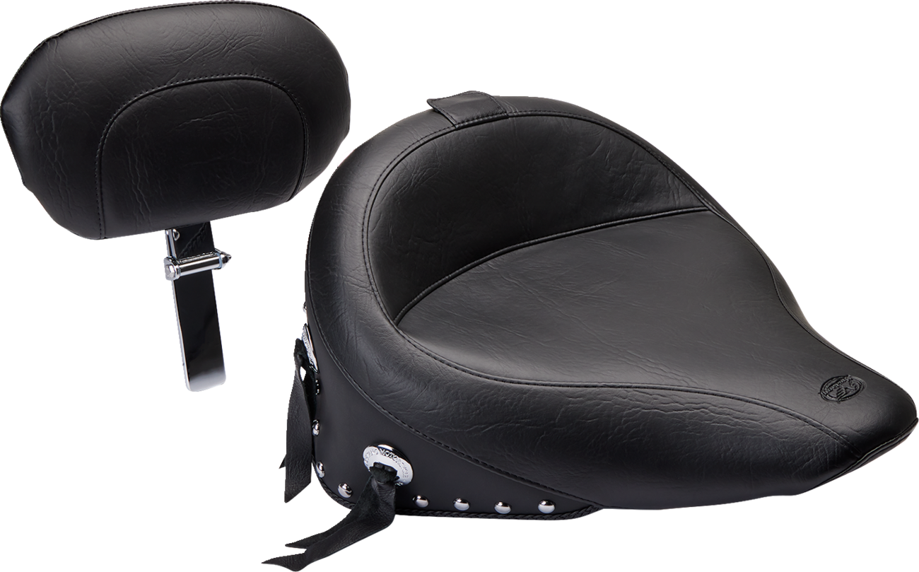 MUSTANG Wide Solo Seat - With Backrest - Black - Studded w/ Concho - FLST '00-'15 79485 — image 1