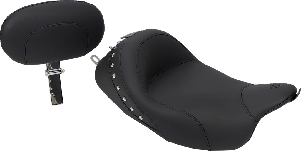 MUSTANG Wide Solo Seat - With Backrest - Black - Studded w/ Concho - FLH/FLT '08-'25 79602 — image 1