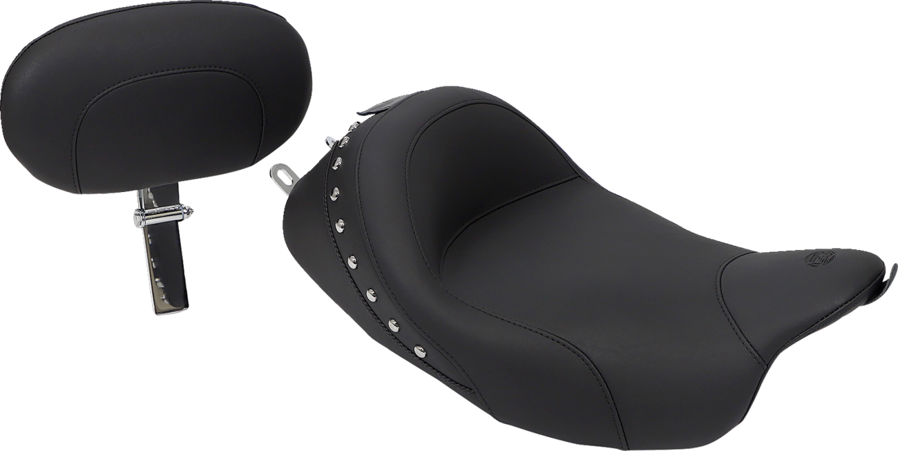 MUSTANG Wide Solo Seat - With Backrest - Black - Studded w/ Concho - FLH/FLT '08-'25 79602 — image 1