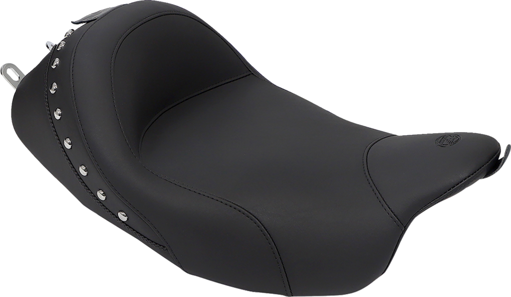 MUSTANG Wide Solo Seat - With Backrest - Black - Studded w/ Concho - FLH/FLT '08-'25 79602 — image 2