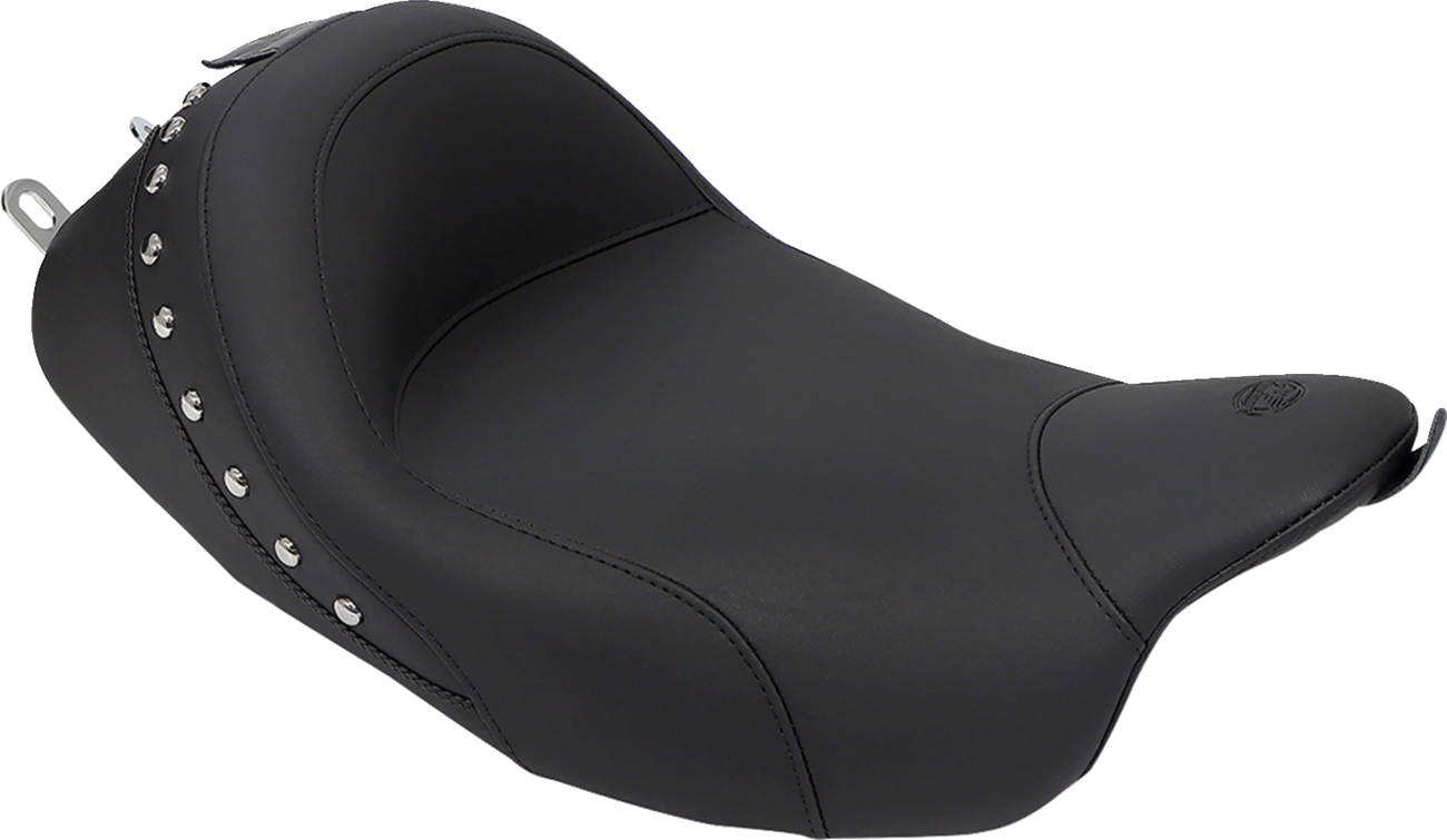 MUSTANG Wide Solo Seat - With Backrest - Black - Studded w/ Concho - FLH/FLT '08-'25 79602 — image 2