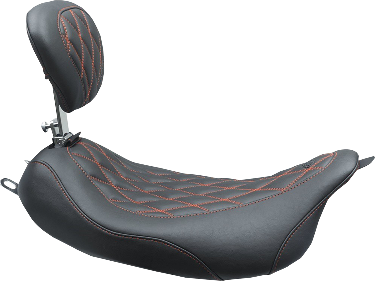 MUSTANG Wide Tripper™ Solo Seat - w/ Drivers Backrest - Black w/ American Beauty Red Stitching - FL '08-'25 79727AB — image 1