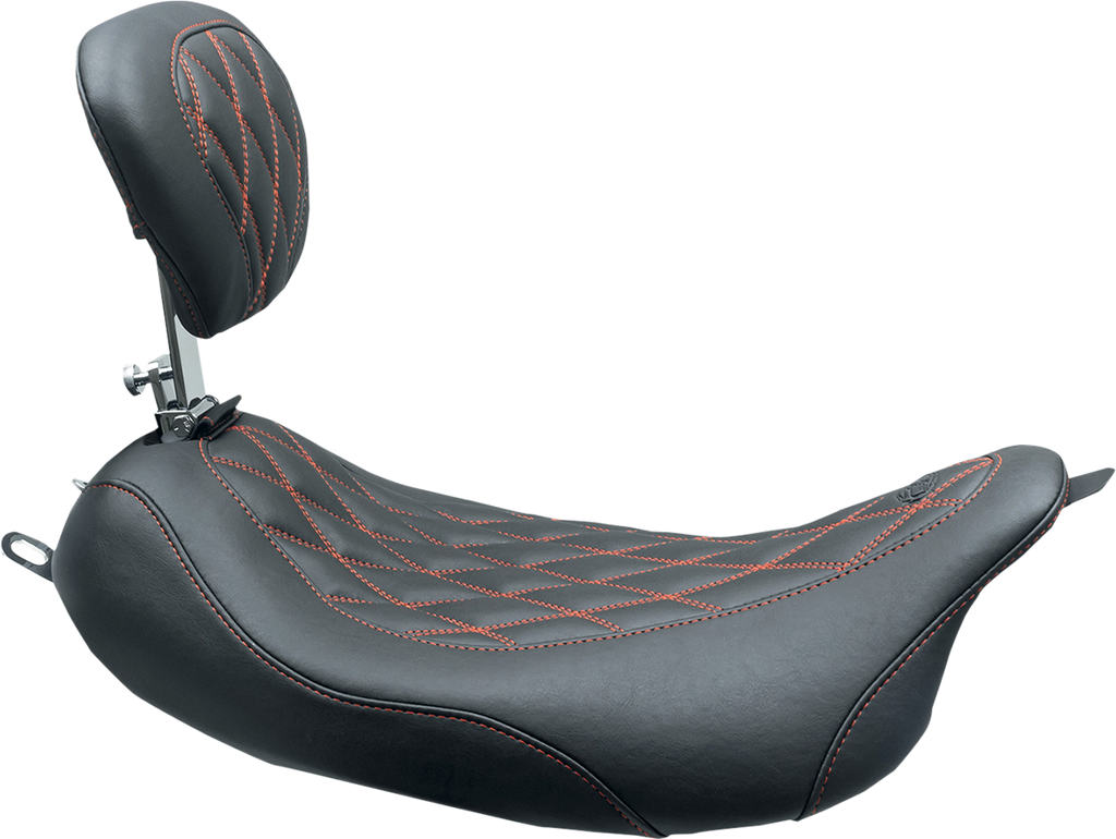 MUSTANG Wide Tripper™ Solo Seat - w/ Drivers Backrest - Black w/ American Beauty Red Stitching - FL '08-'25 79727AB — image 2