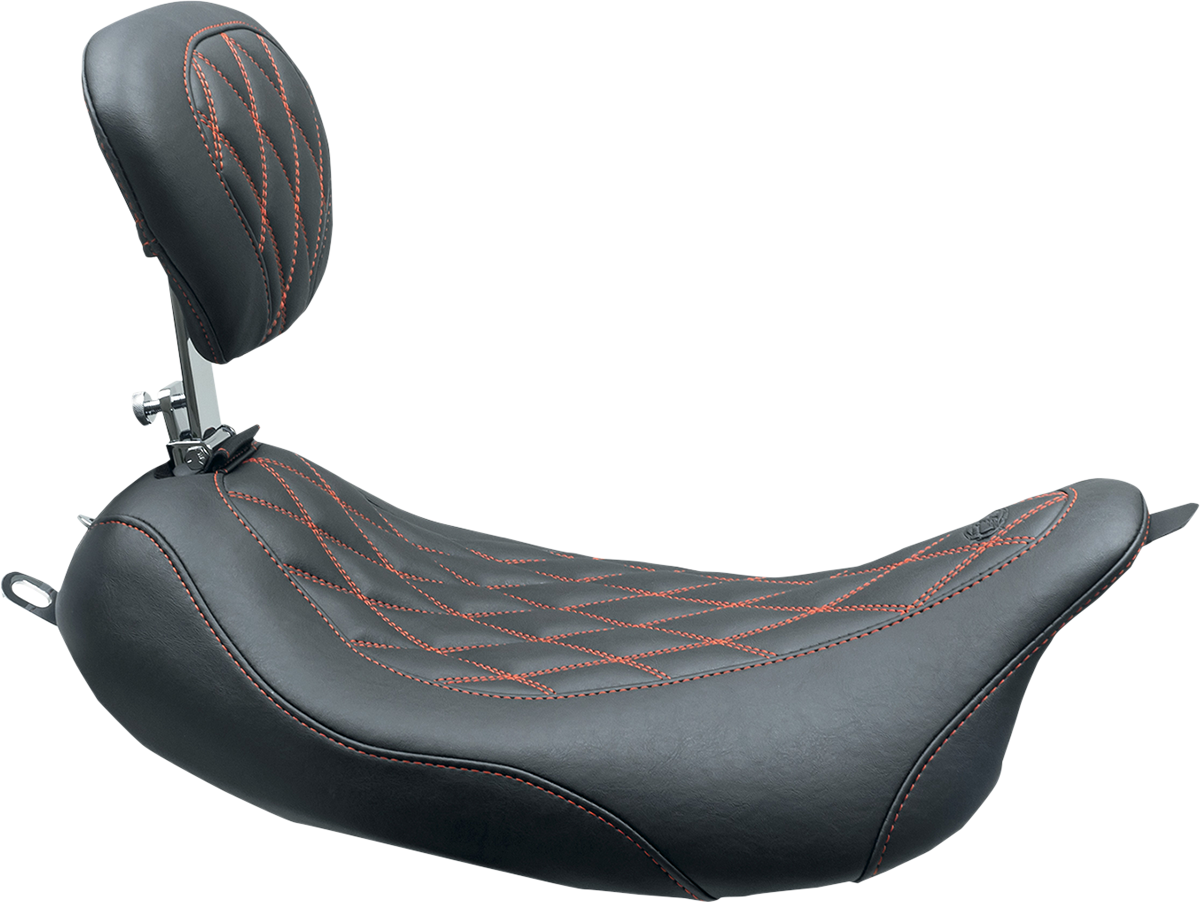 MUSTANG Wide Tripper™ Solo Seat - w/ Drivers Backrest - Black w/ American Beauty Red Stitching - FL '08-'25 79727AB — image 2