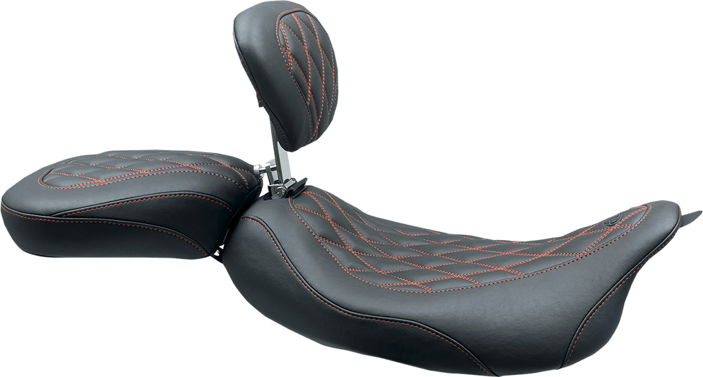 MUSTANG Wide Tripper™ Solo Seat - w/ Drivers Backrest - Black w/ American Beauty Red Stitching - FL '08-'25 79727AB — image 3