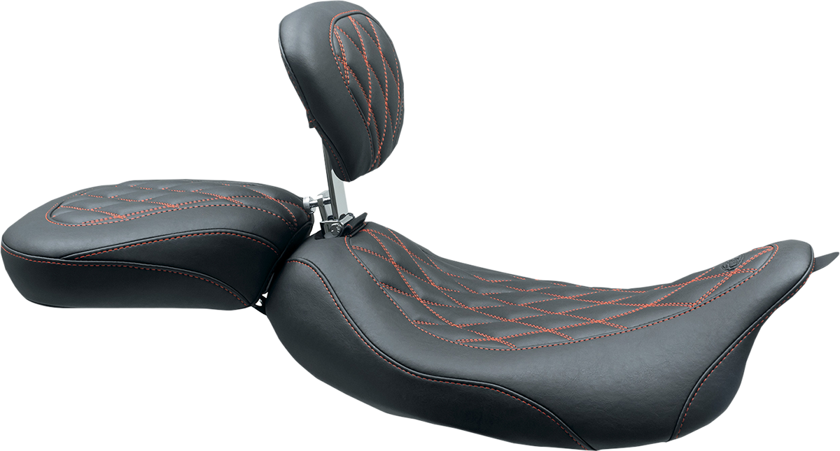 MUSTANG Wide Tripper™ Solo Seat - w/ Drivers Backrest - Black w/ American Beauty Red Stitching - FL '08-'25 79727AB — image 3