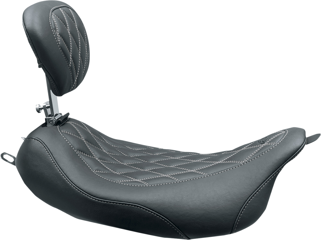 MUSTANG Wide Tripper™ Solo Seat - w/ Drivers Backrest - Black w/ Gun Metal Stitching - FL '08-'25 79727GM — image 1