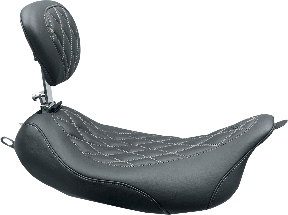 MUSTANG Wide Tripper™ Solo Seat - w/ Drivers Backrest - Black w/ Gun Metal Stitching - FL '08-'25 79727GM — image 1