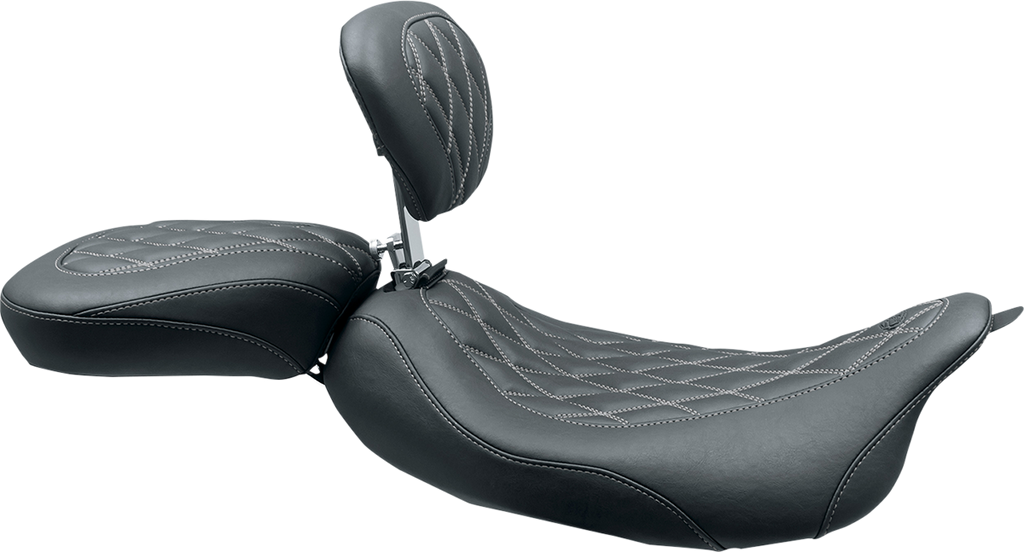 MUSTANG Wide Tripper™ Solo Seat - w/ Drivers Backrest - Black w/ Gun Metal Stitching - FL '08-'25 79727GM — image 2