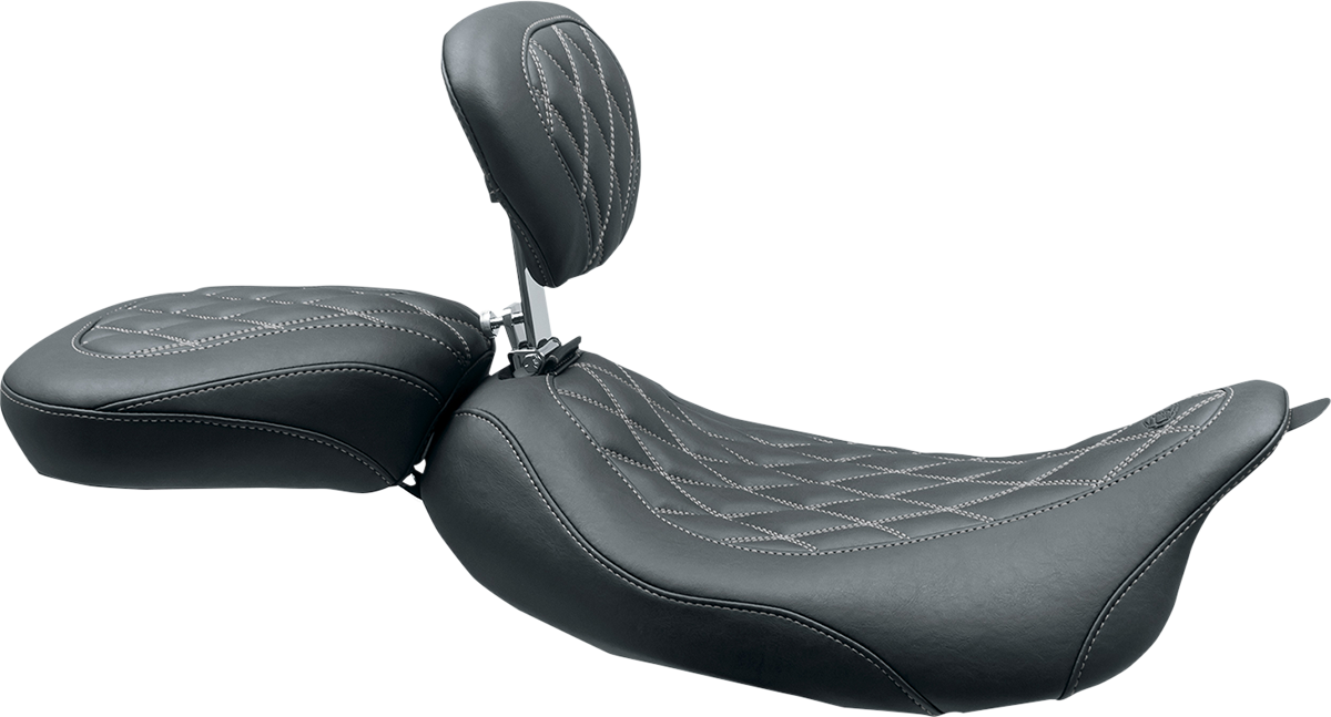 MUSTANG Wide Tripper™ Solo Seat - w/ Drivers Backrest - Black w/ Gun Metal Stitching - FL '08-'25 79727GM — image 2