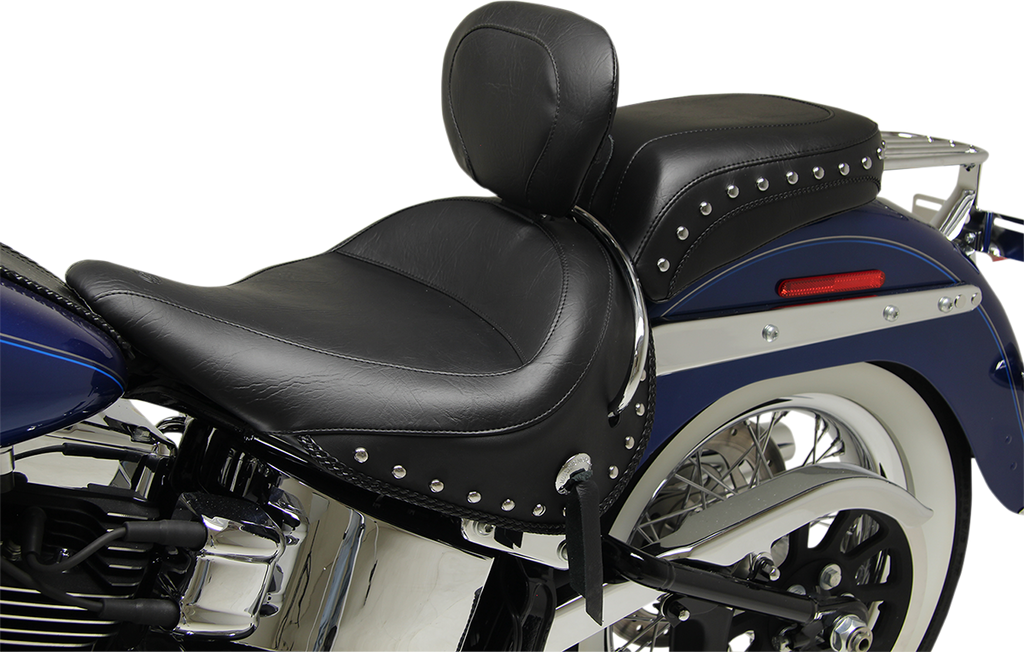 MUSTANG Wide Solo Seat - With Backrest - Black - Studded w/ Concho - FLSTN '05-'17 79913 — image 2
