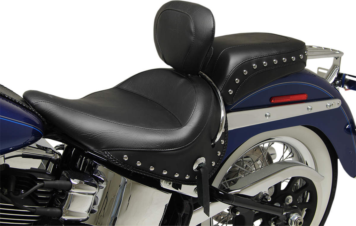 MUSTANG Wide Solo Seat - With Backrest - Black - Studded w/ Concho - FLSTN '05-'17 79913 — image 2