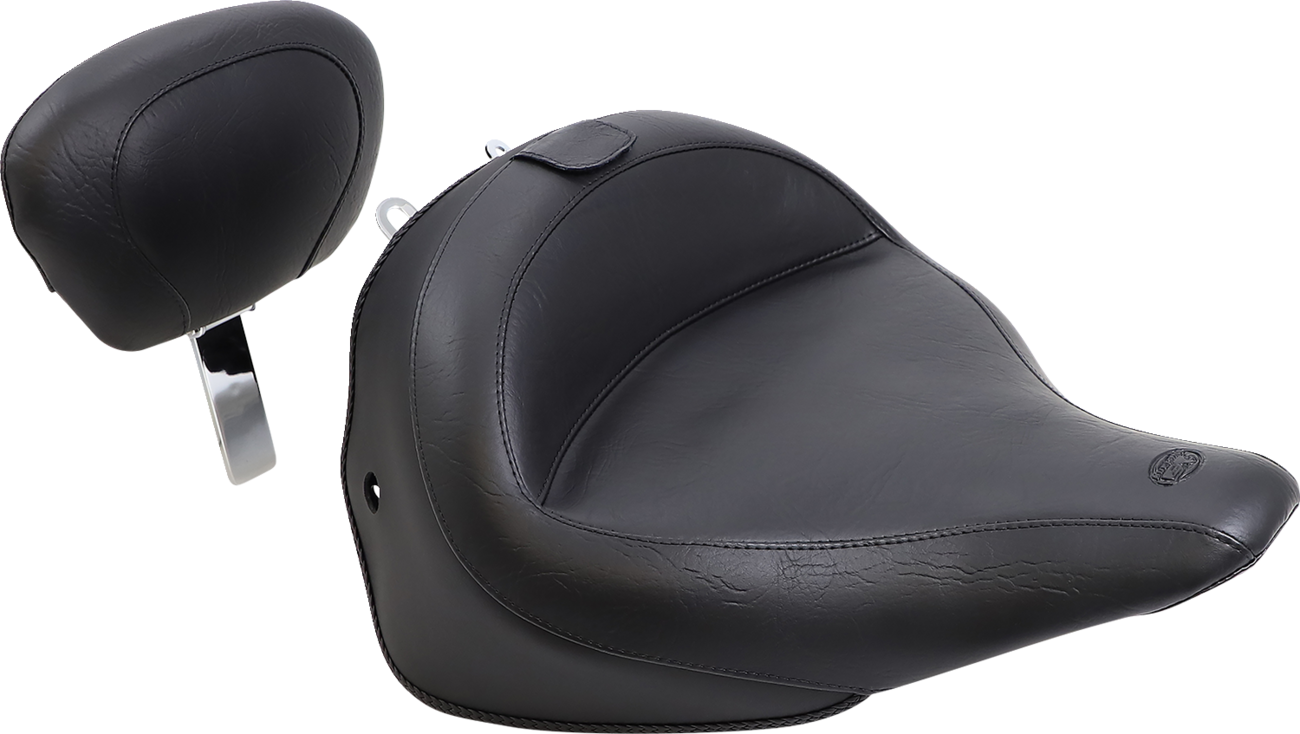 MUSTANG Wide Solo Seat - With Backrest - Vintage - Black - Smooth - FLSTN '05-'17 79914 — image 1