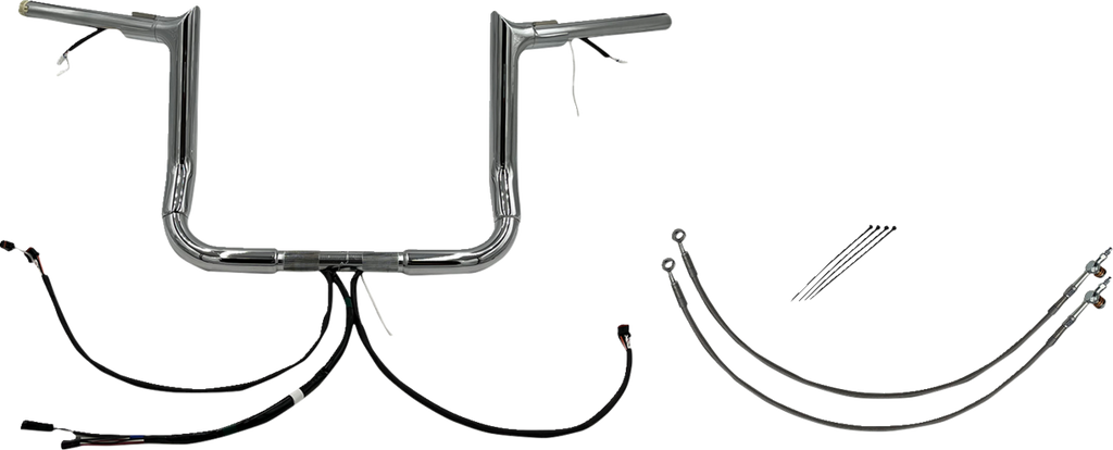 FAT BAGGERS INC. EZ Install Wired 1-1/2" Pointed Top Handlebar Kit - 12" - Chrome 801212 — image 1