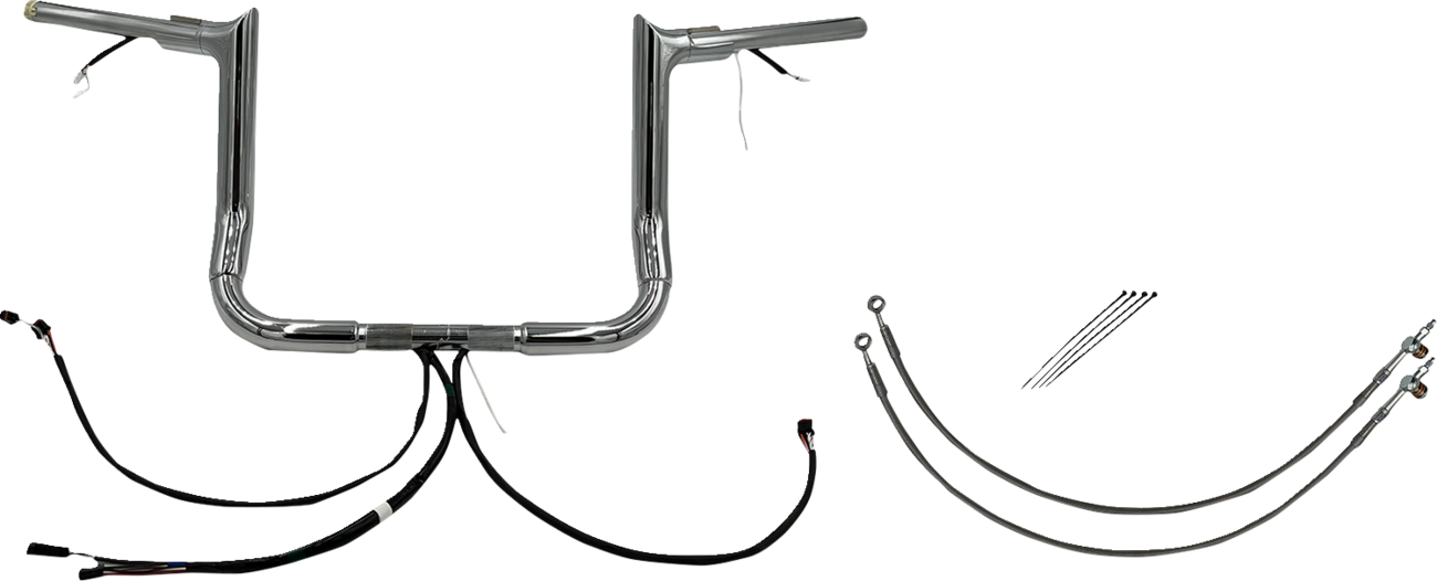 FAT BAGGERS INC. EZ Install Wired 1-1/2" Pointed Top Handlebar Kit - 12" - Chrome 801212 — image 1