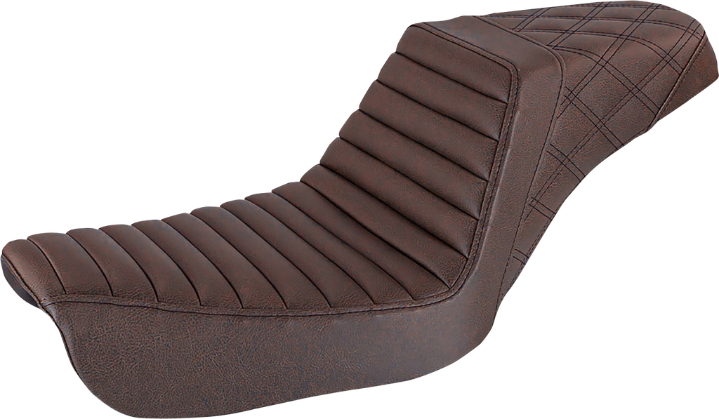 SADDLEMEN Step-Up Seat - Front Tuck-n-Roll/Rear Lattice Stitch - Brown - FXD 804-04-176BR — image 1