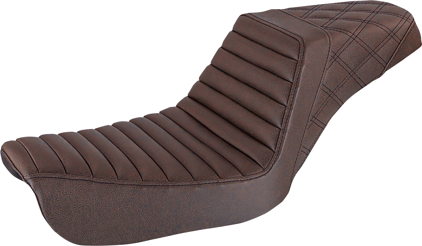 SADDLEMEN Step-Up Seat - Front Tuck-n-Roll/Rear Lattice Stitch - Brown - FXD 804-04-176BR — image 1