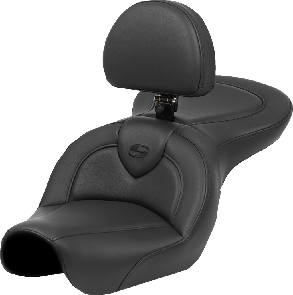 SADDLEMEN Roadsofa™ Seat - Black Stitch - with Backrest - FXD '04-'05 804-04-187BR — image 1