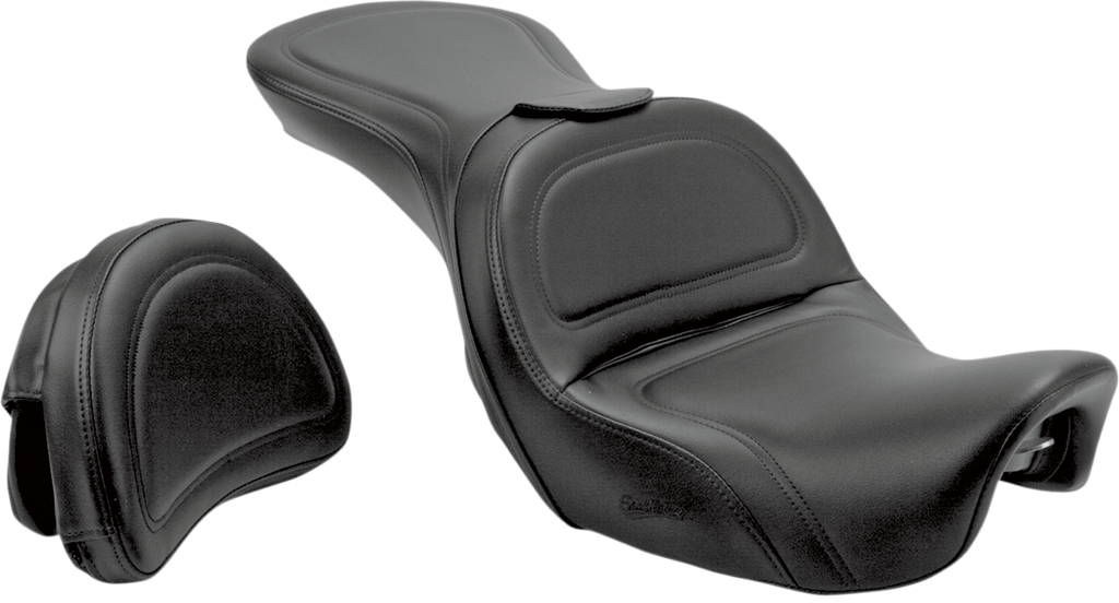 SADDLEMEN Seat - Explorer™ - With Backrest - Stitched - Black - FLD/FXD '06-'17 806-04-0301 — image 1