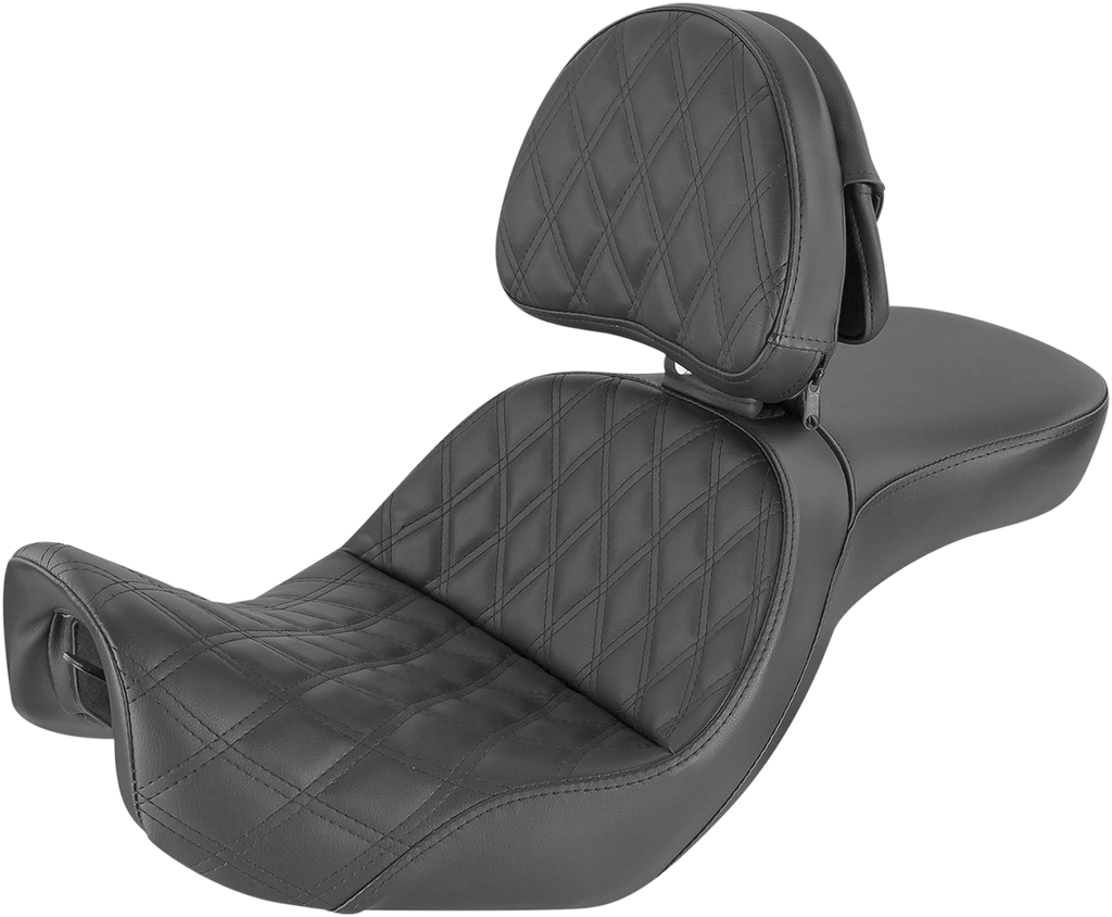 SADDLEMEN Explorer Seat - With Backrest - Lattice Stitched - Black - FXD 806-04-030LS — image 1