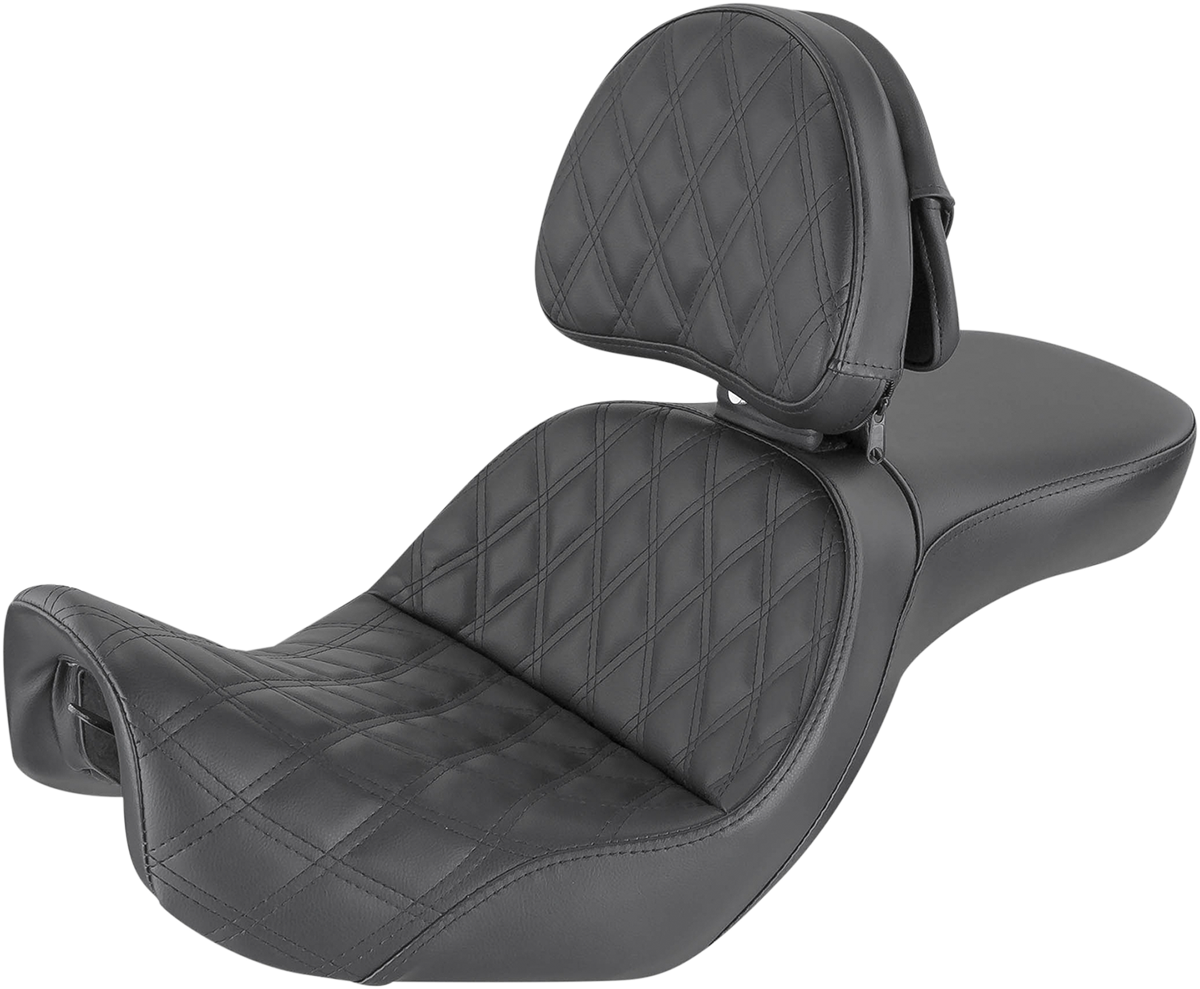 SADDLEMEN Explorer Seat - With Backrest - Lattice Stitched - Black - FXD 806-04-030LS — image 1