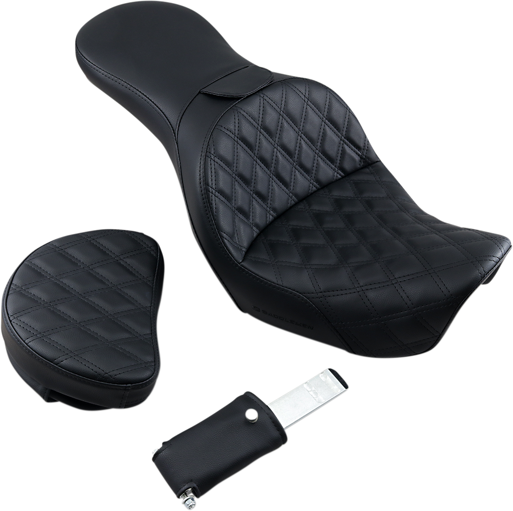 SADDLEMEN Explorer Seat - With Backrest - Lattice Stitched - Black - FXD 806-04-030LS — image 2