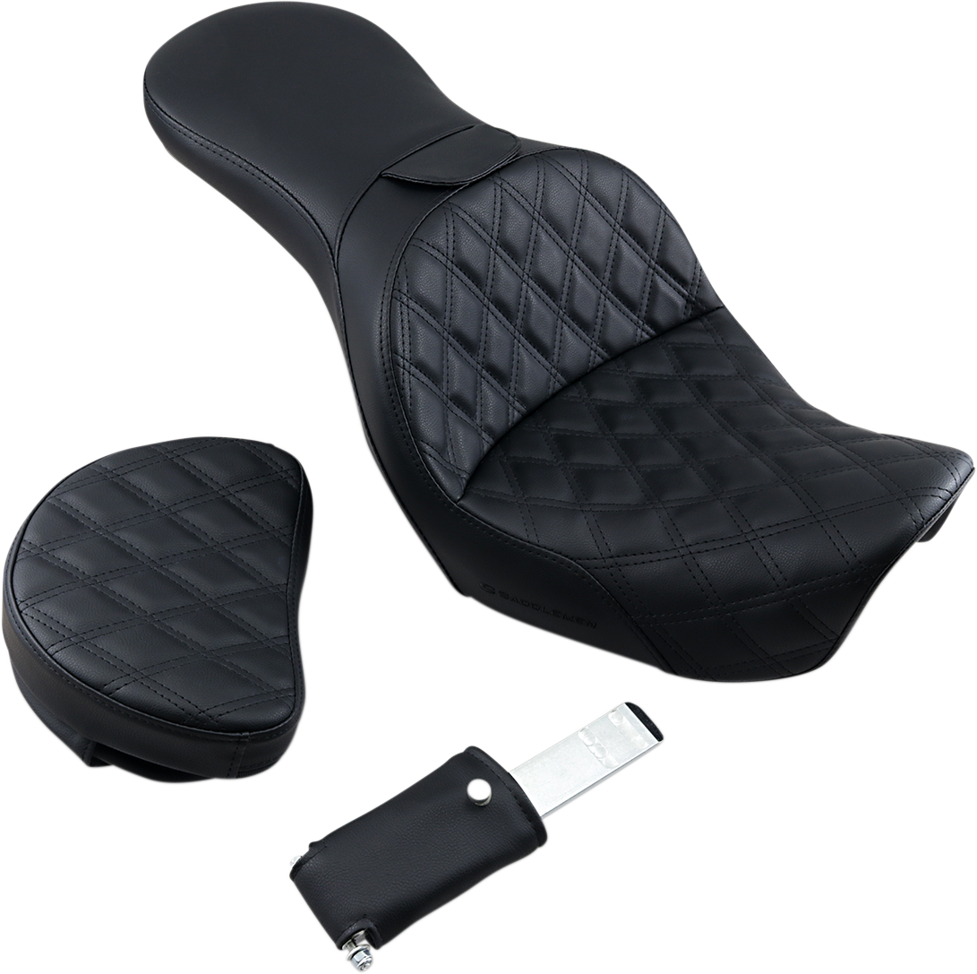 SADDLEMEN Explorer Seat - With Backrest - Lattice Stitched - Black - FXD 806-04-030LS — image 2