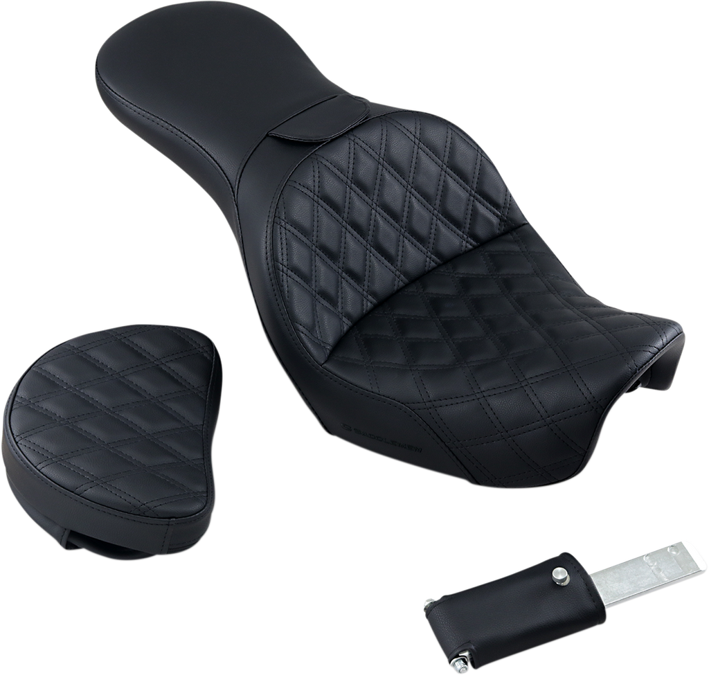 SADDLEMEN Explorer Seat - With Backrest - Lattice Stitched - Black - FXD 806-04-030LS — image 3