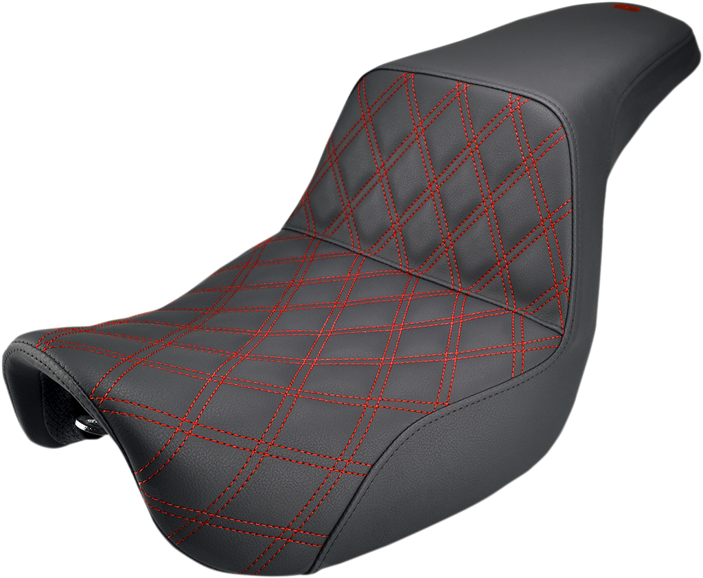 SADDLEMEN Step-Up Seat - Front Lattice Stitch/With Red Stitching - Black - Dyna 806-04-172RD — image 1