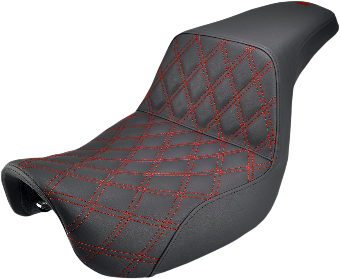 SADDLEMEN Step-Up Seat - Front Lattice Stitch/With Red Stitching - Black - Dyna 806-04-172RD — image 1
