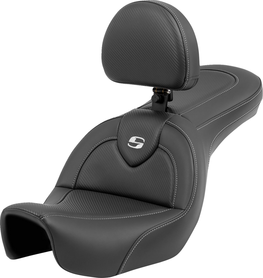 SADDLEMEN Roadsofa™ Seat - Carbon Fiber - with Backrest - FXD '06-'17 806-04-185BR — image 1