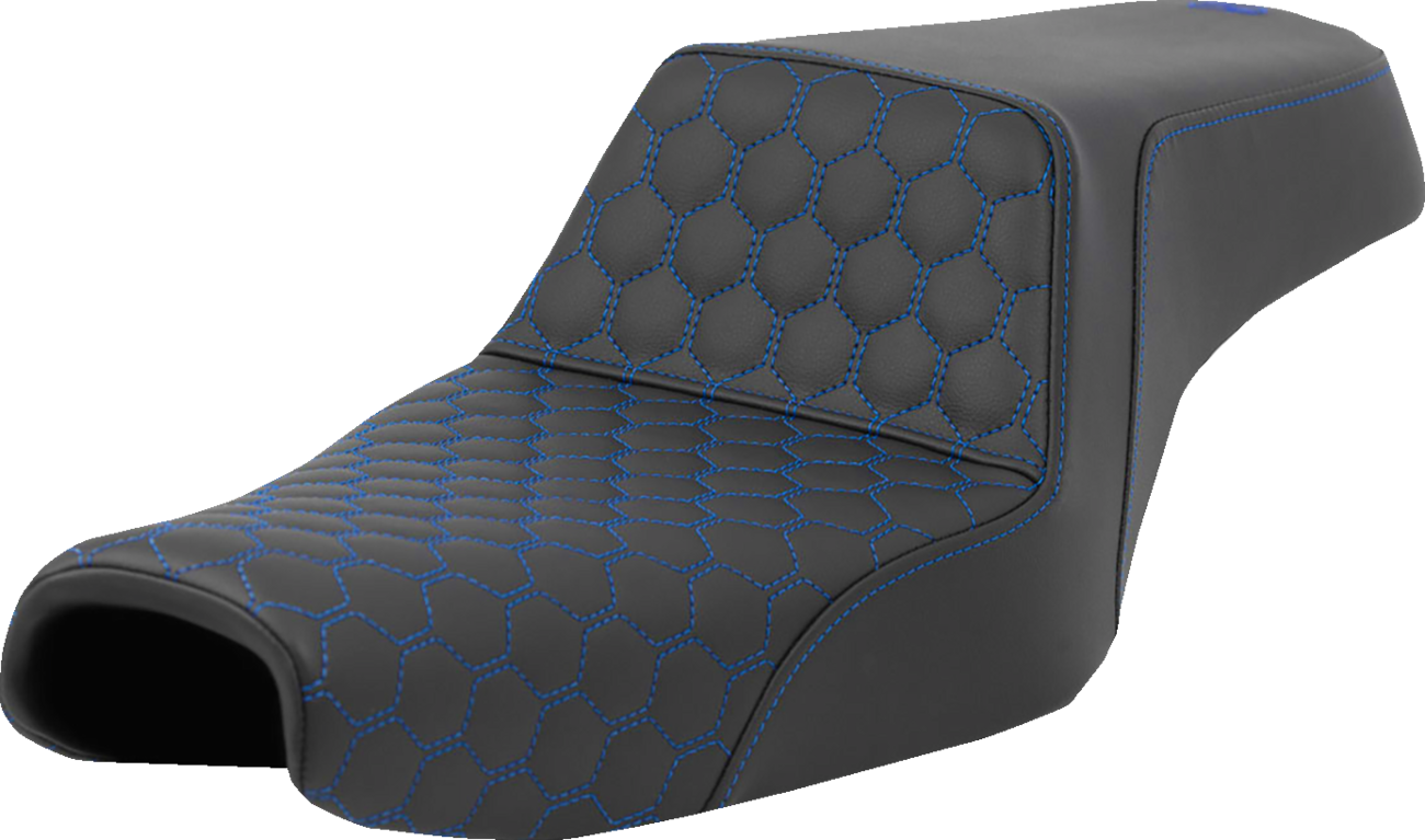 SADDLEMEN Step-Up Seat - Honeycomb - Blue Stitching - 3.3 Gal Tank - Sportster '04-'22 807-11-17701 — image 1