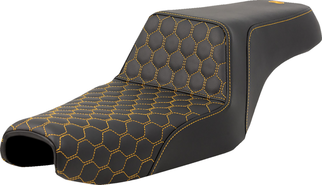 SADDLEMEN Step-Up Seat - Honeycomb - Gold Stitching - 3.3 Gal Tank - Sportster '04-'22 807-11-17707 — image 1