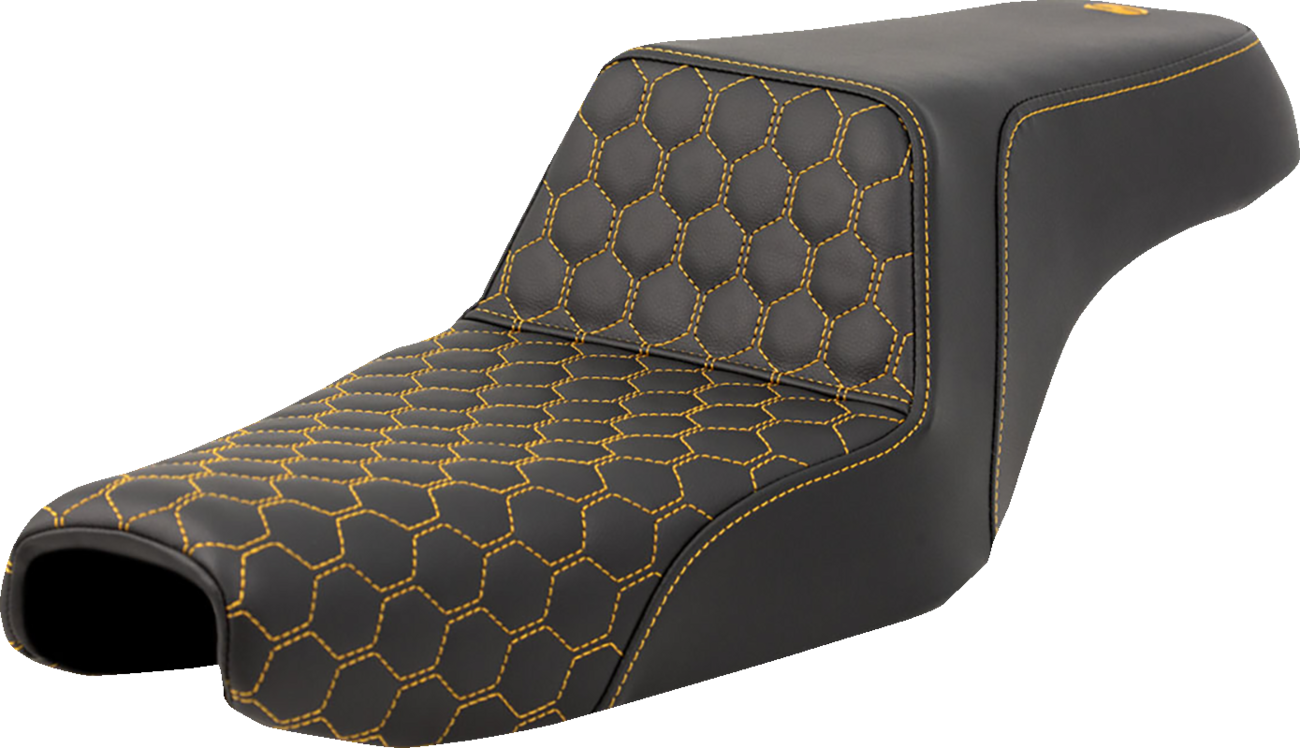 SADDLEMEN Step-Up Seat - Honeycomb - Gold Stitching - 3.3 Gal Tank - Sportster '04-'22 807-11-17707 — image 1