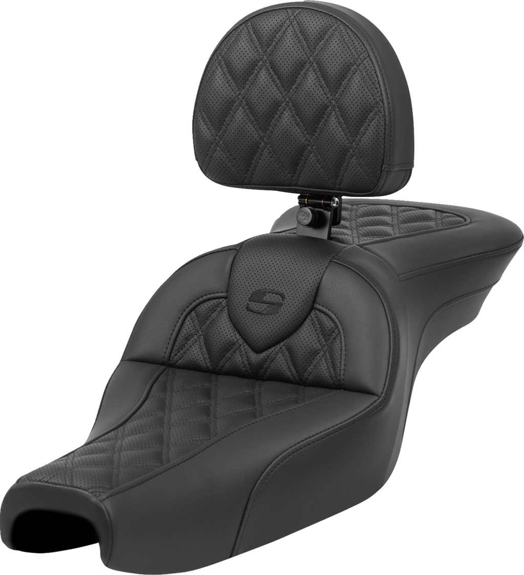 SADDLEMEN Roadsofa™ Seat - with Backrest - Lattice Stitch - XL '04-'22 807-11-182BR — image 1