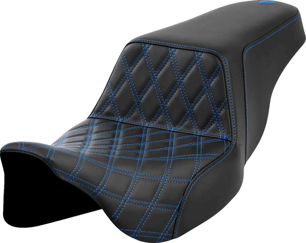 SADDLEMEN Step-Up Seat - Front Lattice Stitch - Blue Stitch - FLH/FLT '08-'23 808-07B-17201 — image 1