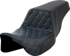 SADDLEMEN Step-Up Seat - Front Lattice Stitch - Blue Stitch - FLH/FLT '08-'23 808-07B-17201 — image 1