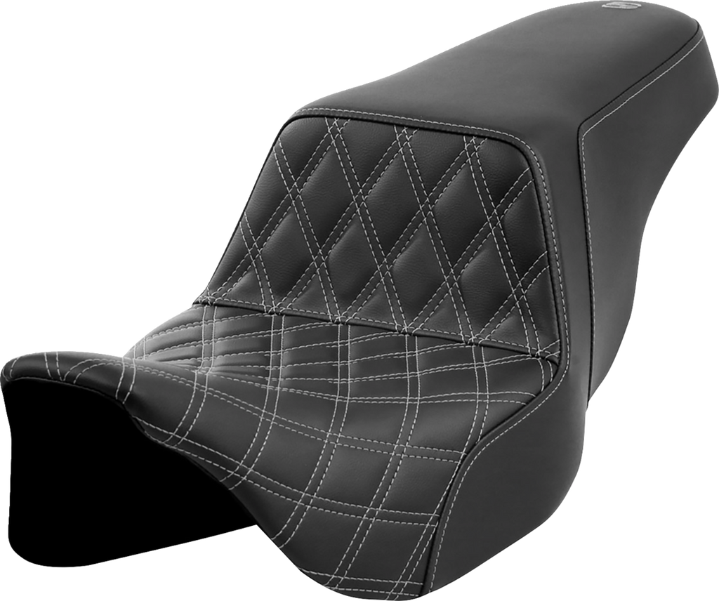 SADDLEMEN Step-Up Seat - Front Lattice Stitch - Dark Gray Stitch - FLH/FLT '08-'23 808-07B-17202 — image 1