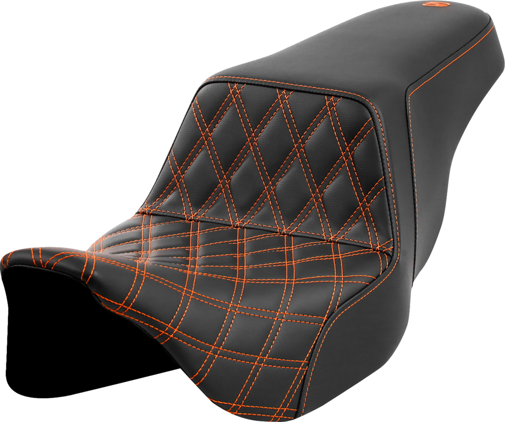 SADDLEMEN Step-Up Seat - Front Lattice Stitch - Orange Stitch - FLH/FLT '08-'23 808-07B-17203 — image 1