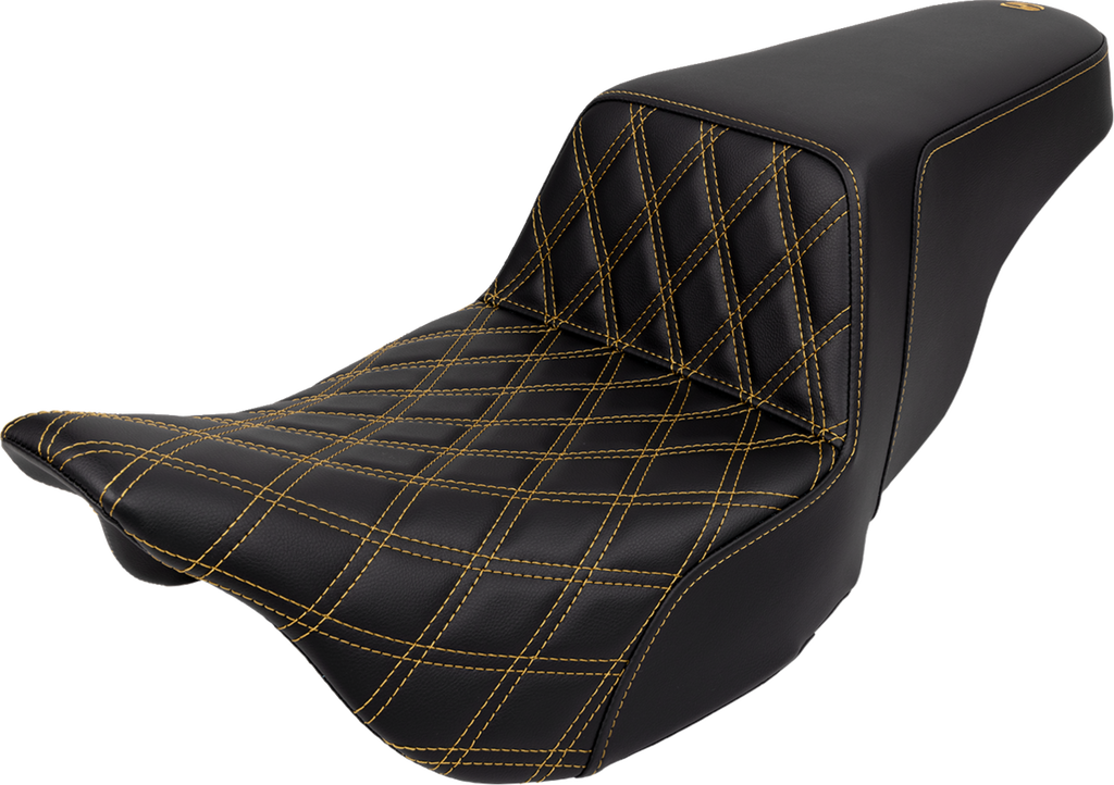 SADDLEMEN Step-Up Seat - Front Lattice Stitch - Gold Stitch - FLH/FLT '08-'23 808-07B-17207 — image 1