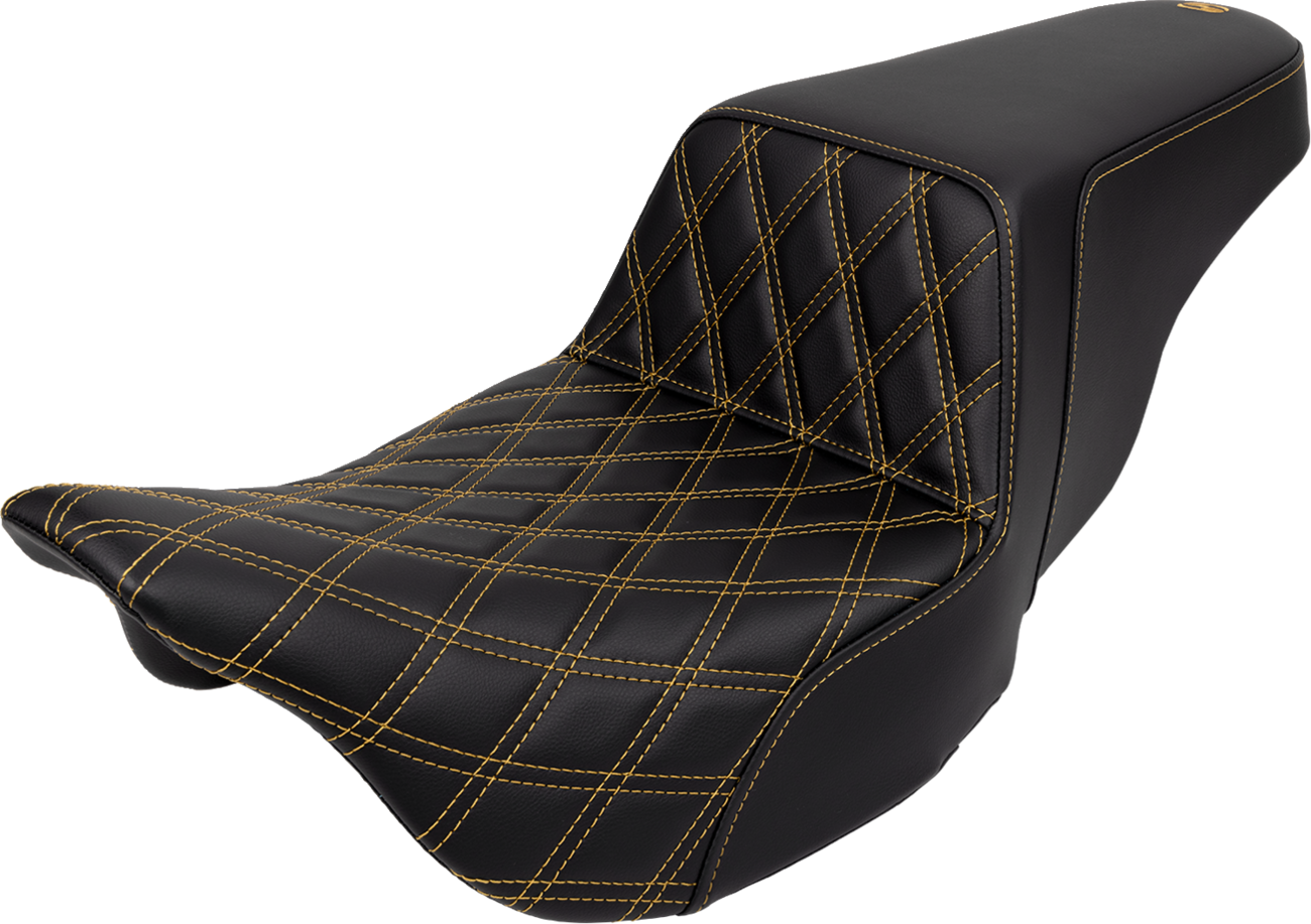 SADDLEMEN Step-Up Seat - Front Lattice Stitch - Gold Stitch - FLH/FLT '08-'23 808-07B-17207 — image 1