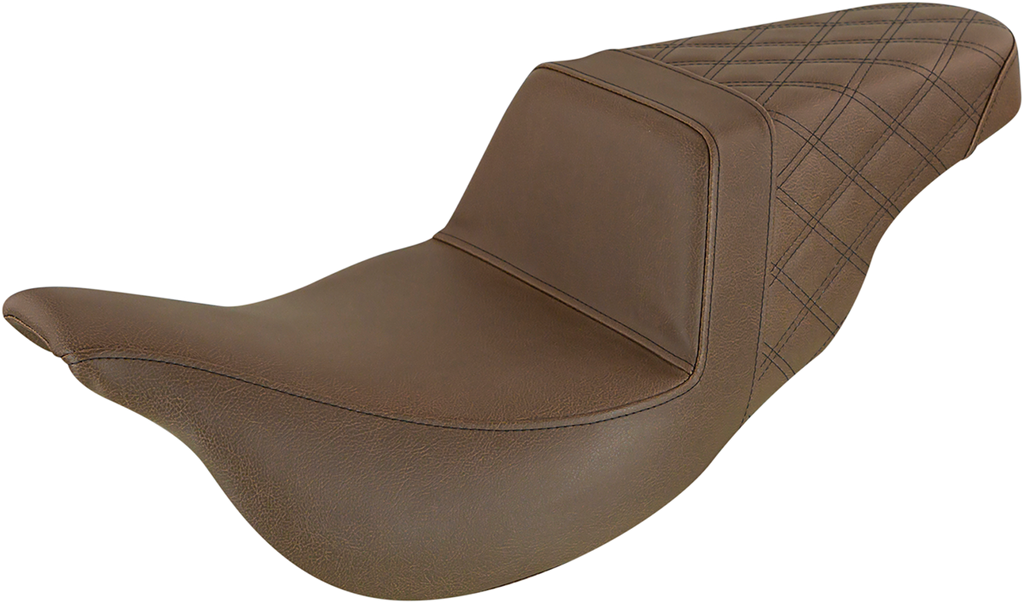 SADDLEMEN Step-Up Seat - Extended Reach - Rear Lattice Stitch - Brown - FL '08-'24 808-07B-173BREX — image 1