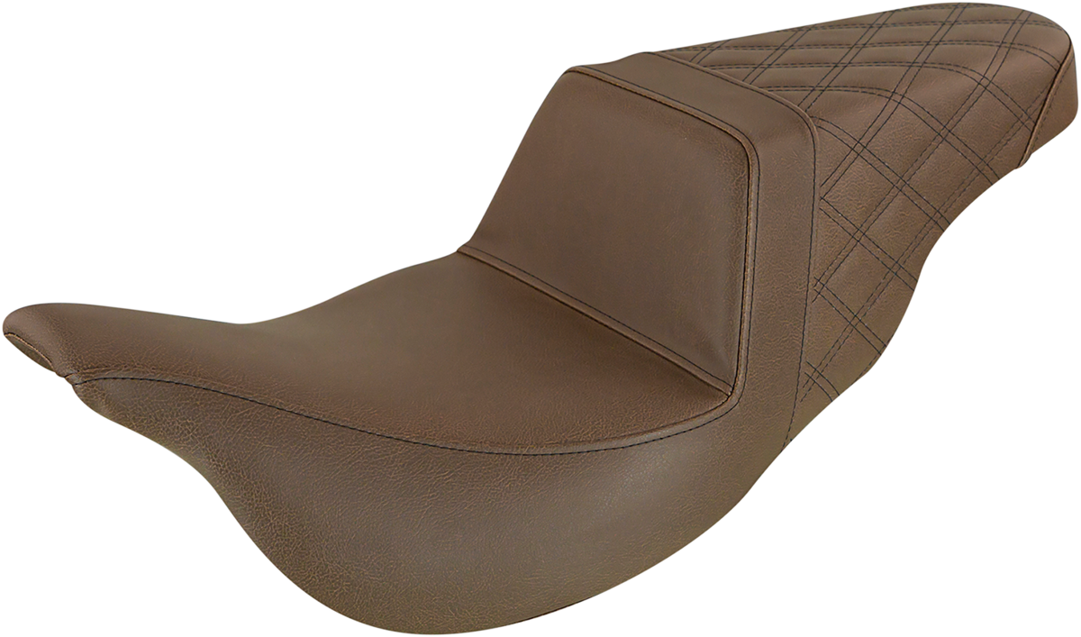 SADDLEMEN Step-Up Seat - Extended Reach - Rear Lattice Stitch - Brown - FL '08-'24 808-07B-173BREX — image 1