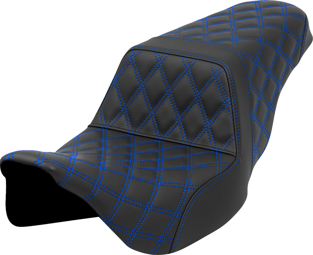 SADDLEMEN Step-Up Seat - Lattice Stitch - Blue Stitch - FLH/FLT '08-'23 808-07B-17501 — image 1