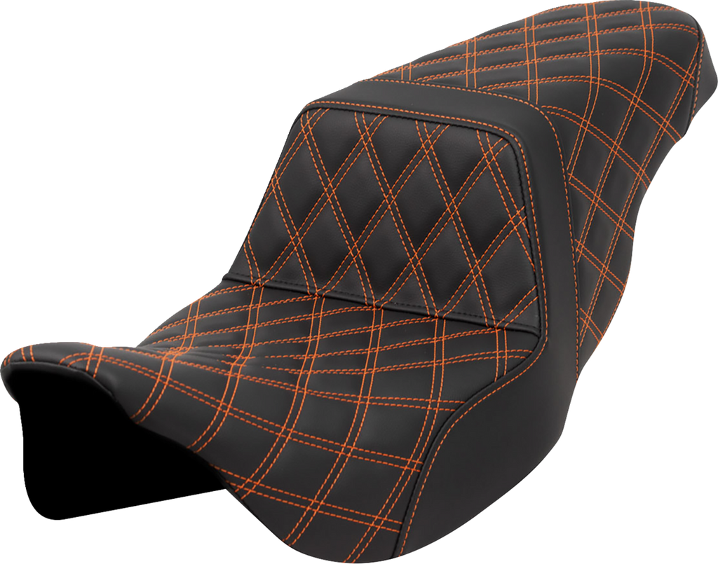 SADDLEMEN Step-Up Seat - Lattice Stitch - Orange Stitch - FLH/FLT '08-'23 808-07B-17503 — image 1