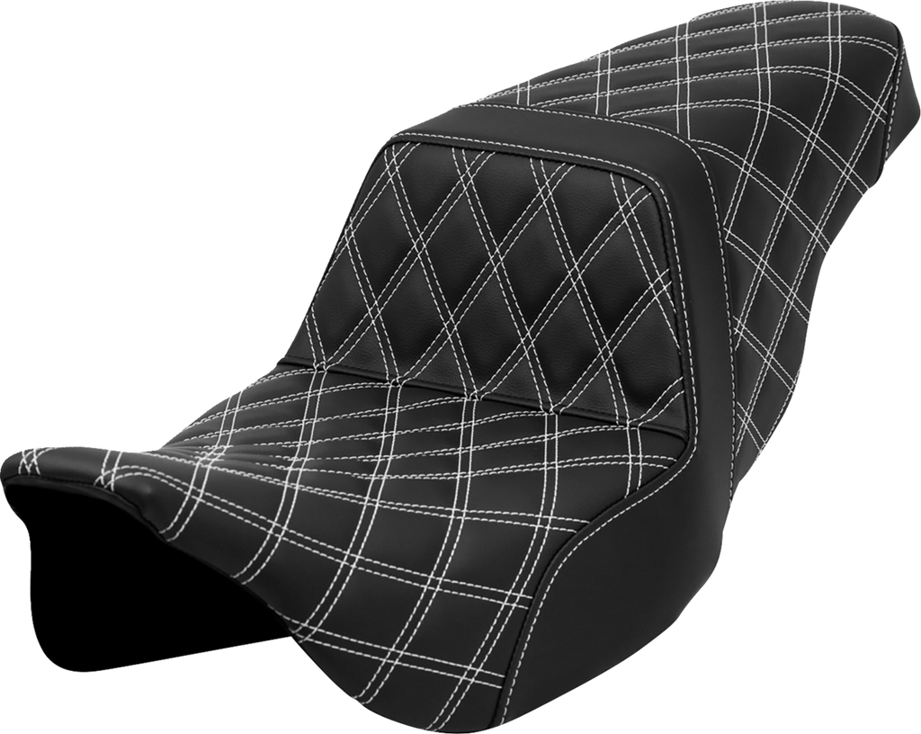 SADDLEMEN Step-Up Seat - Lattice Stitch - White Stitch - FLH/FLT '08-'23 808-07B-17506 — image 1