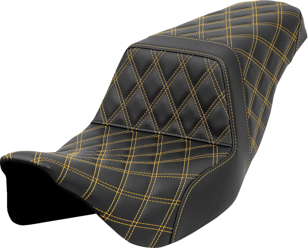 SADDLEMEN Step-Up Seat - Lattice Stitch - Gold Stitch - FLH/FLT '08-'23 808-07B-17507 — image 1